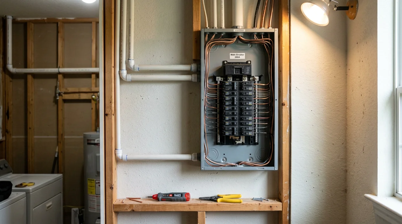 Licensed electrician performing electrical repair in Conroe home